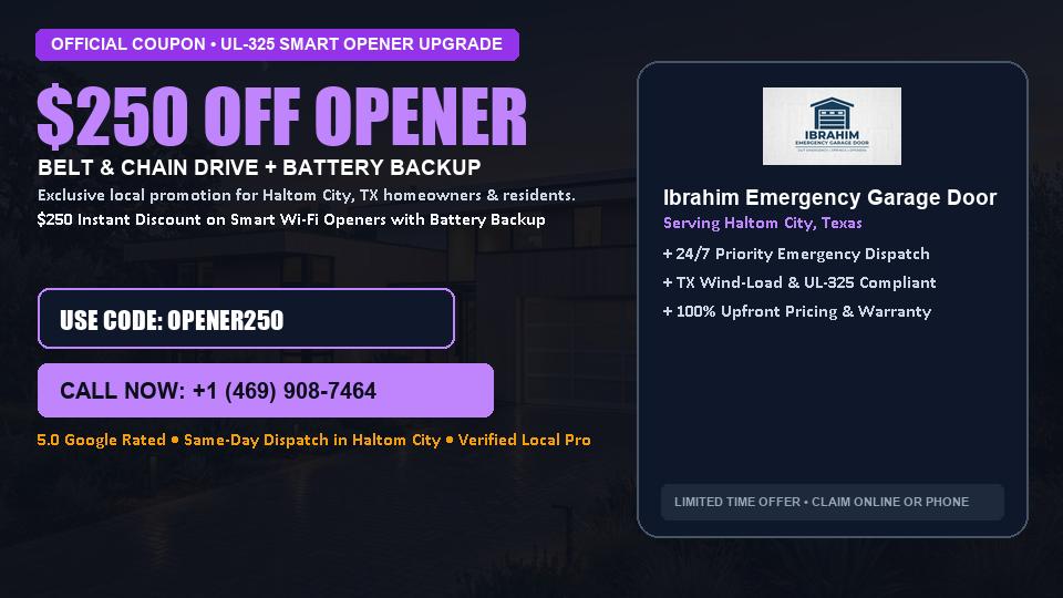 $250 OFF Smart Wi-Fi Garage Door Opener Installation in Haltom City, TX - Ibrahim Emergency Garage Door